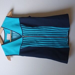 Alberto Makali Turquoise Black Stripe Front Zip Top Size 8 Made In USA